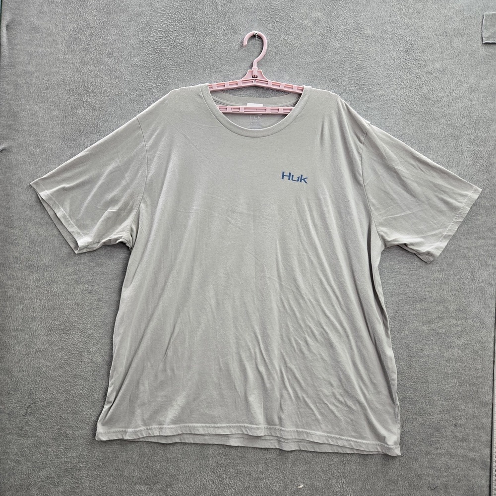 Huk Men Shirt 3XL Gray Graphic Print Fish Flag Casual Logo Short Sleeve Cotton